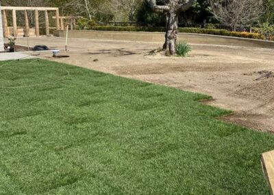 Instant lawn part-laid over a prepared section