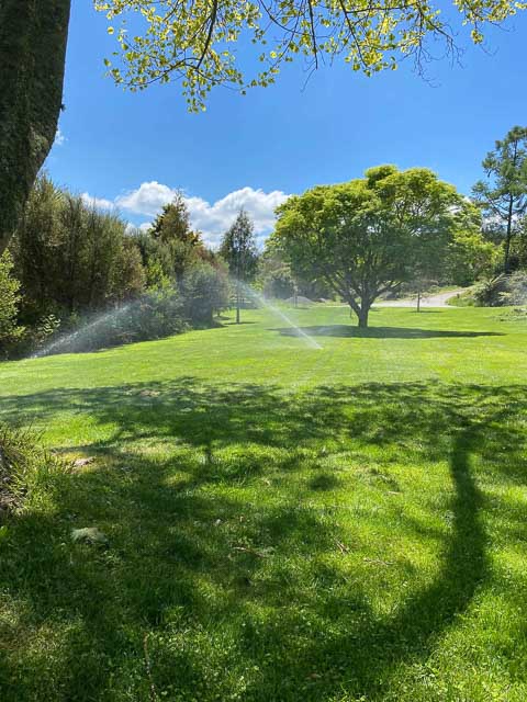 Lawn and garden sprinklers running Lawn and garden sprinklers running